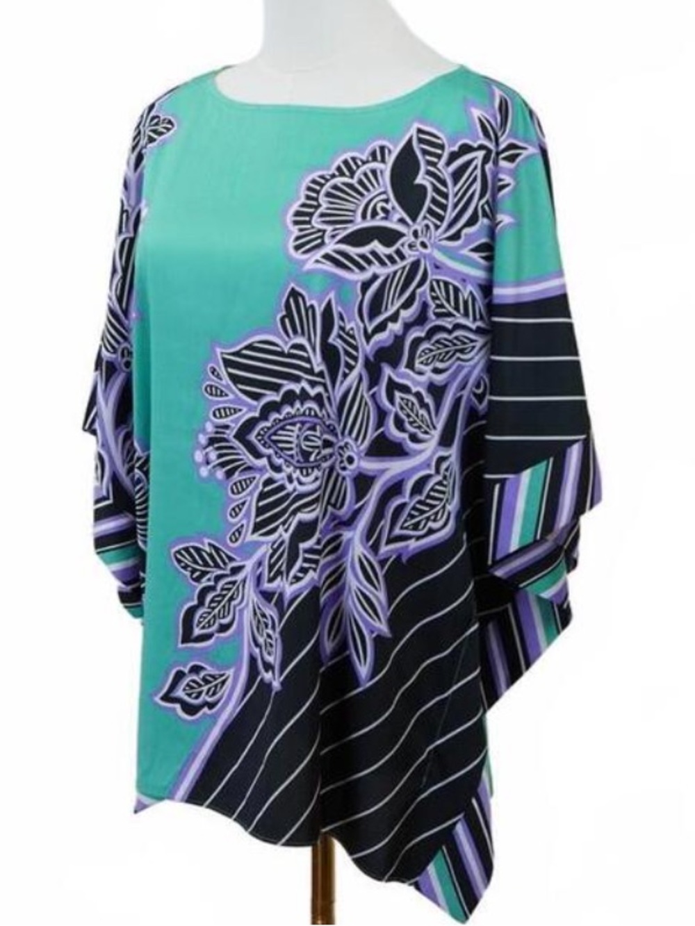 Bob Mackie “Wearable Art” Graphic Floral Caftan Top‎ Size XS 1990s